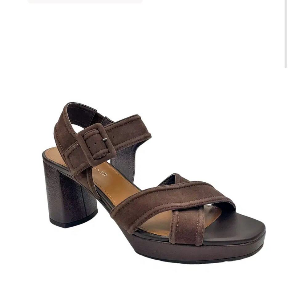 Donald Pliner Geni Kidsuede Dark Chocolate Strappy Platform Sandals US 9.5M